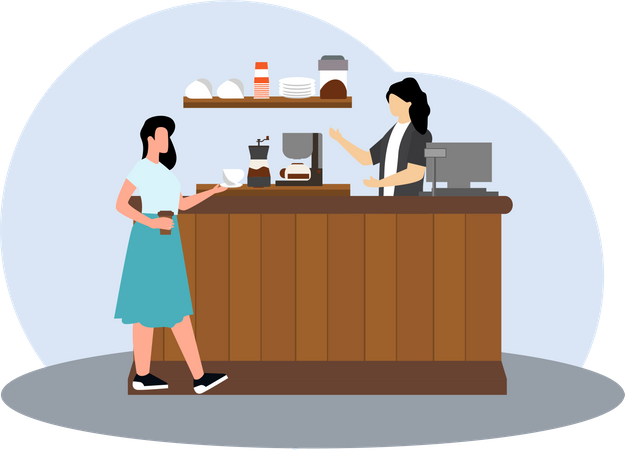 Female barista brewing coffee Illustration
