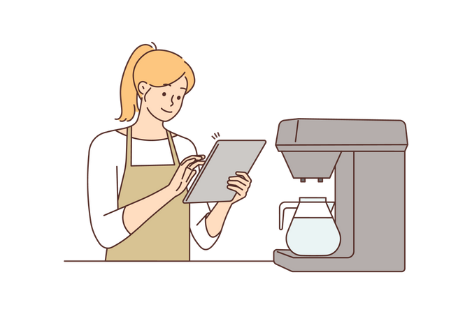 Female barista checking coffee list Illustration