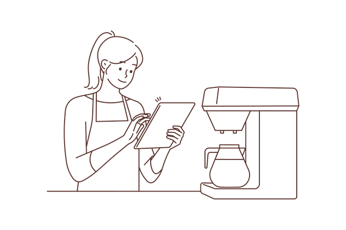Female barista checking coffee list Illustration