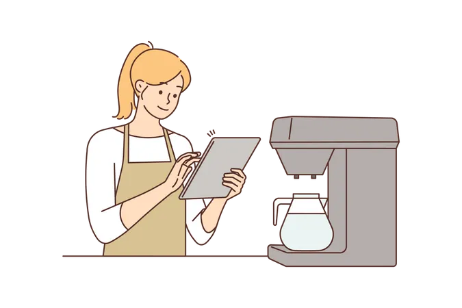 Female barista checking coffee list  Illustration