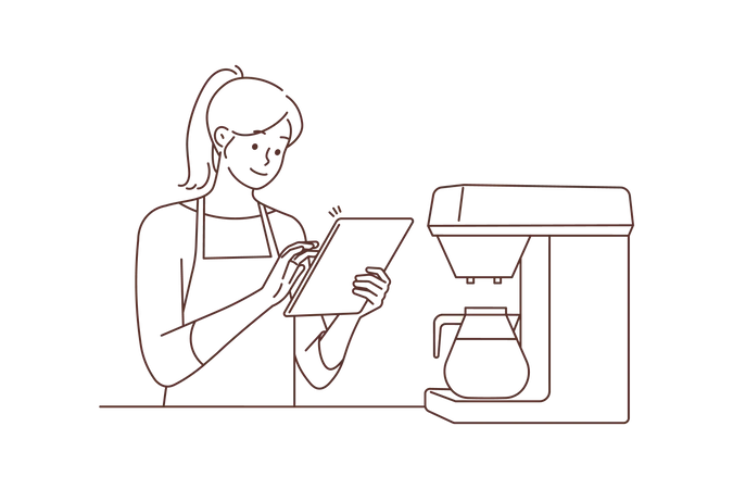 Female barista checking coffee list  Illustration