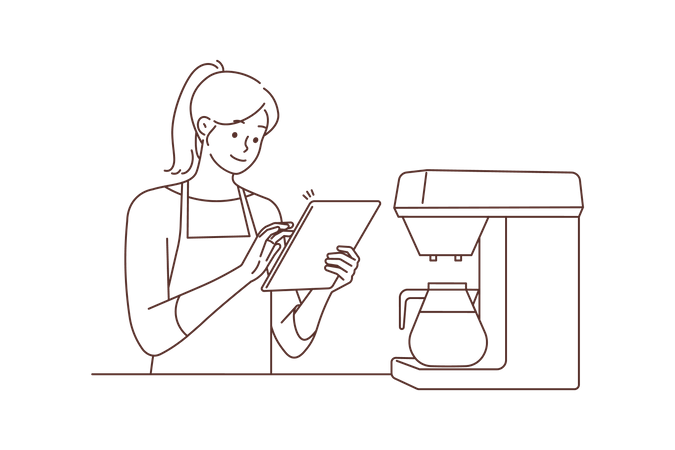 Female barista checking coffee list  Illustration