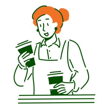 Female barista holding cups  Illustration