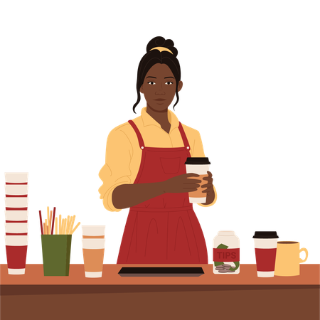 Female Barista in coffee shop with coffee machine  Illustration