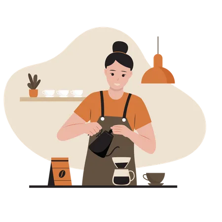Female barista making coffee Illustration
