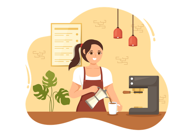 Female Barista Making Coffee Illustration