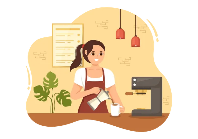 Female Barista Making Coffee Illustration