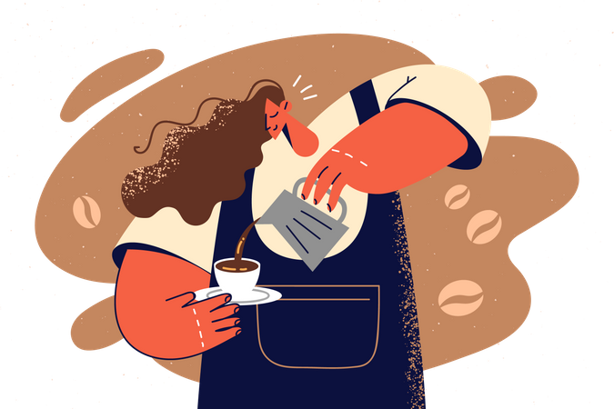 Female barista making coffee Illustration