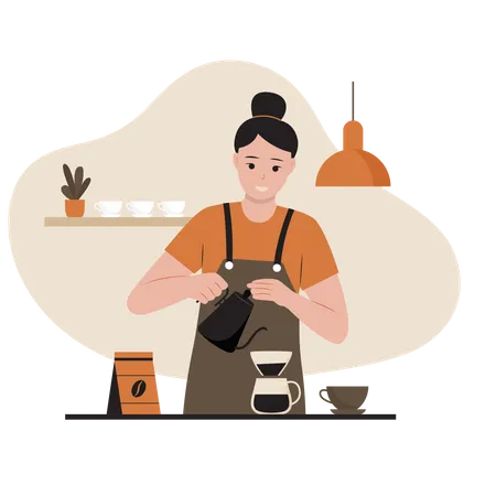 Female barista making coffee  Illustration