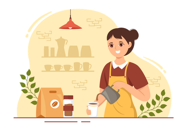 Female Barista Making Coffee  Illustration