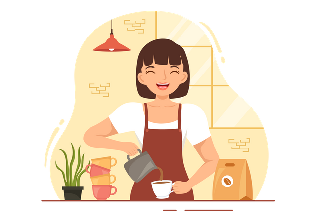 Female Barista Making Coffee  Illustration