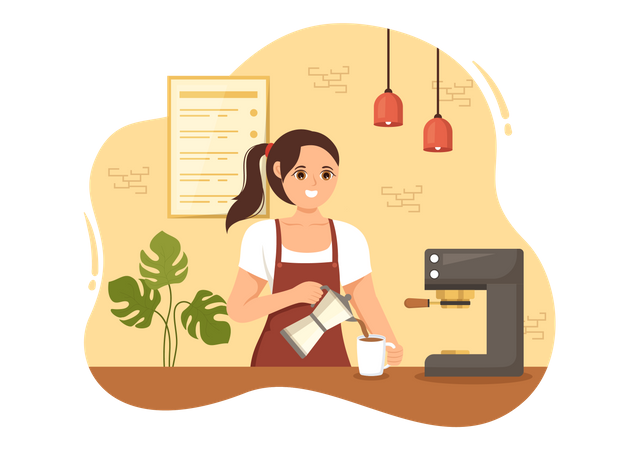 Female Barista Making Coffee  Illustration