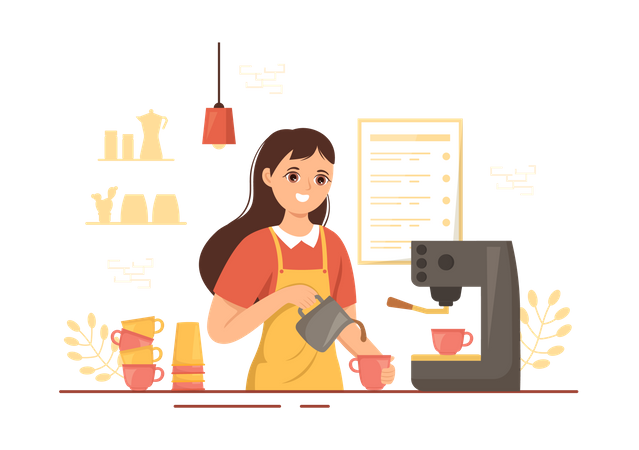 Female Barista Making Coffee  Illustration