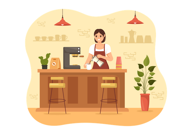 Female Barista Making Coffee  Illustration