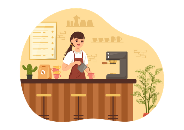 Female Barista Making Coffee  Illustration