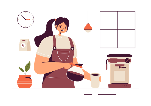 Female Barista Making Coffee  Illustration