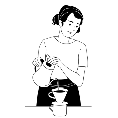 Female Barista Making Coffee  Illustration