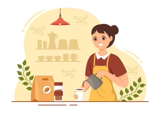 Female Barista Making Coffee  Illustration