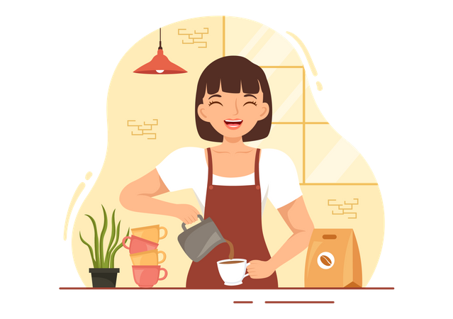 Female Barista Making Coffee  Illustration