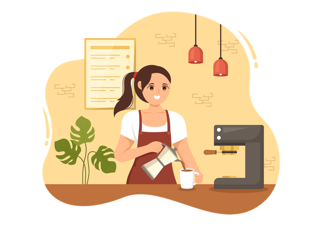 Female Barista Making Coffee  Illustration