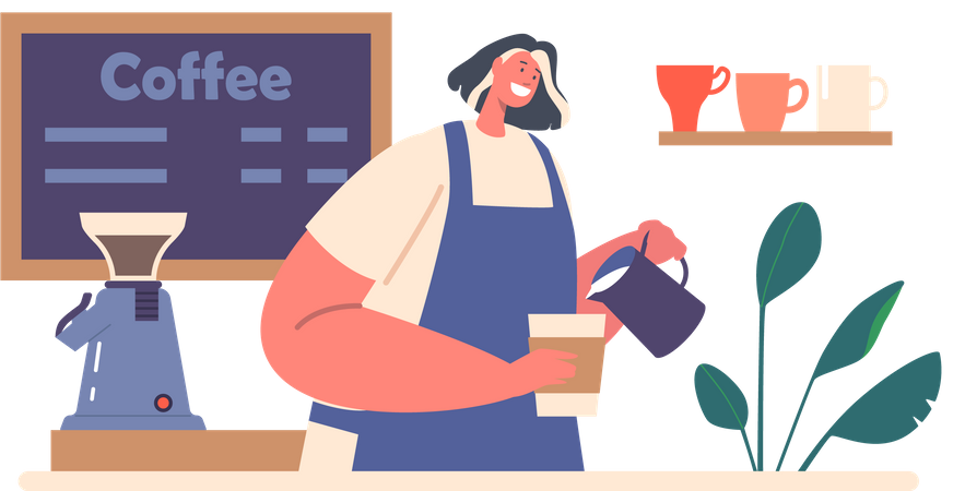 Female Barista making coffee  Illustration