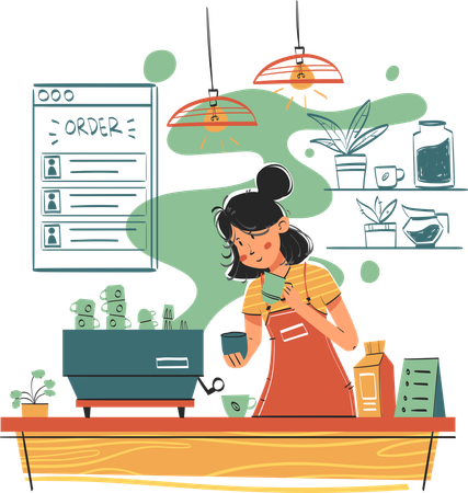 Female Barista making coffee Coffee Shop  Illustration