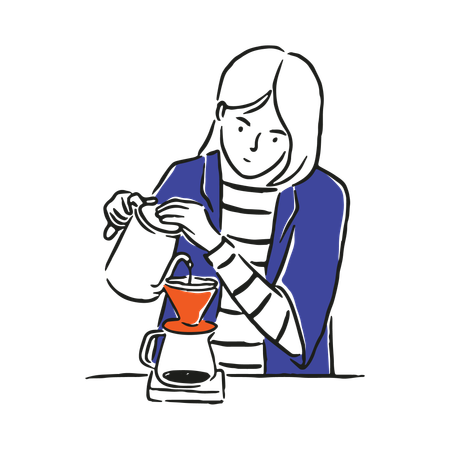 Female barista making coffee using Coffee Brew Glass  Illustration