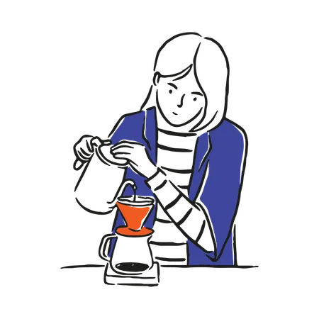 Female barista making coffee using Coffee Brew Glass  Illustration