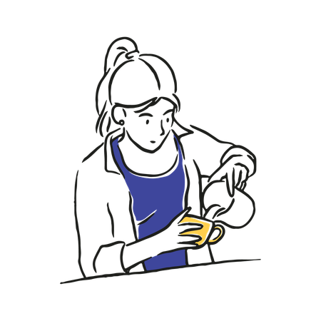 Female barista making milk coffee  Illustration