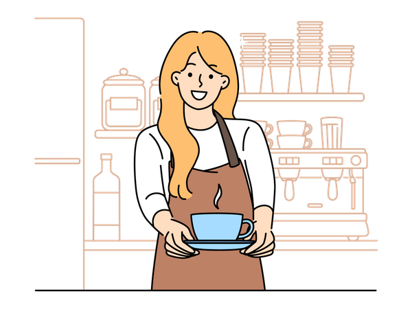 Female barista serving hot coffee  Illustration