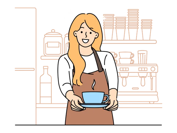 Female barista serving hot coffee  Illustration