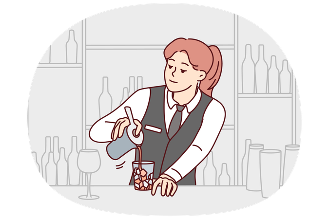 Female bartender making cocktail at bar  Illustration