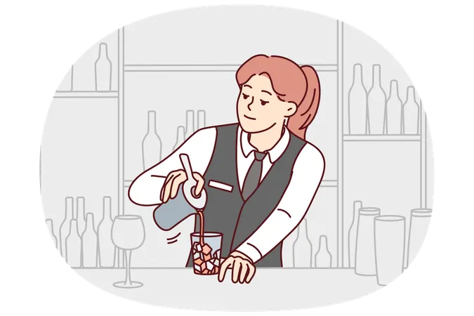 Female bartender making cocktail at bar  Illustration