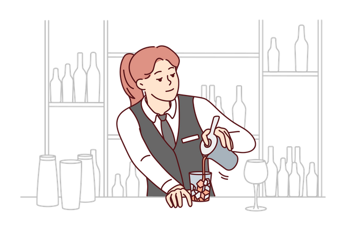 Female bartender making drink  Illustration