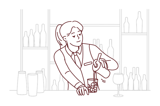 Female bartender making drink  Illustration