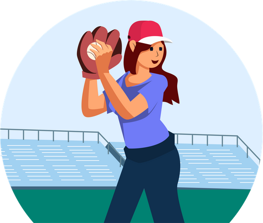 Female Baseball Player  Illustration