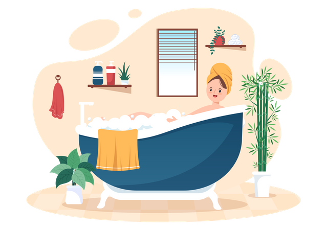 Female bathing in bathtub Illustration