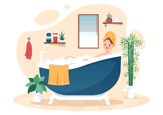 Female bathing in bathtub  Illustration