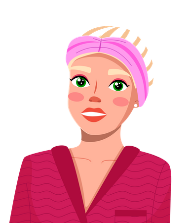 Female beauty blogger wearing pink headband and red bathrobe  Illustration