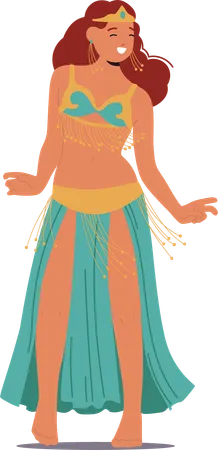 Graceful Eastern Woman Adorned In Vibrant Attire An Captivates With Mesmerizing Belly Dance Movements Fluid Undulations And Rhythmic Steps Showcase Cultural Elegance And Feminine Allure Vector Illustration