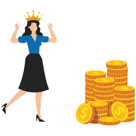 Female best employee success with gold stacks  Illustration