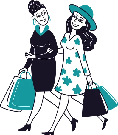 Female best friends going to shopping together  Illustration