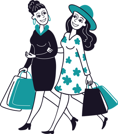 Female best friends going to shopping together  Illustration