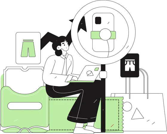 Female blogger creating video  Illustration