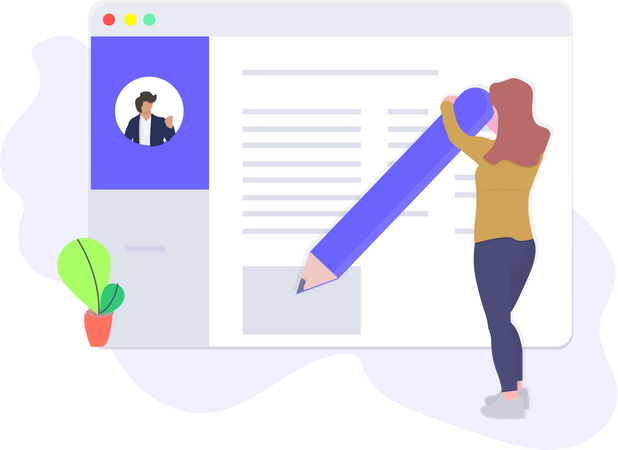 Female blogger is editing a blog on web browser  Illustration
