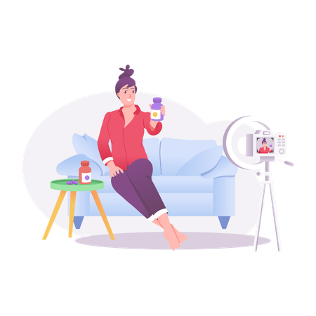 Female Blogger Recording Video  Illustration