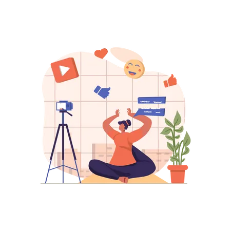 Female blogger shooting yoga video  Illustration
