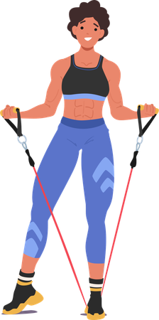 Female Bodybuilder Using Resistance Band  Illustration