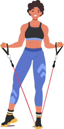 Female Bodybuilder Using Resistance Band  Illustration