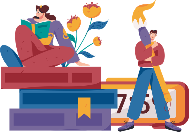 Female Book Reader  Illustration